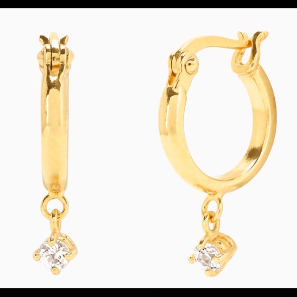 Mejuri White Sapphire Charm Dangle Huggies in Gold